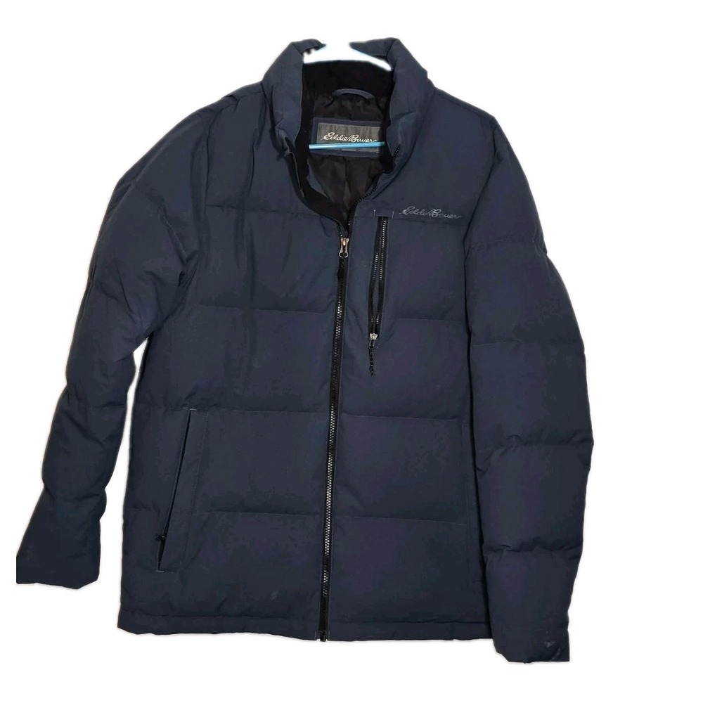 Eddie Bauer Men's M Navy Blue Quilted Puffer Jacket Full Zip Insulated Coat